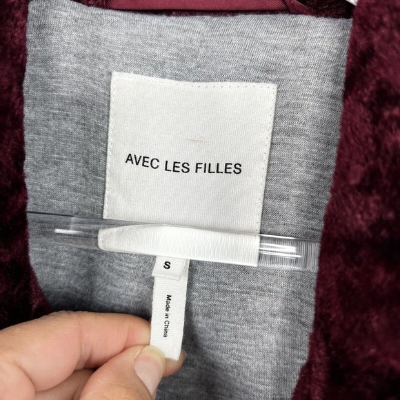 Avec Les Filles Faux Fur Moto Jacket Small Burgundy Full Zip Cozy Winter - Picture 5 of 11